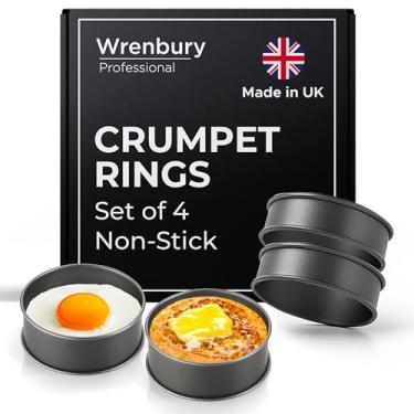 Imagem de Wrenbury Anéis de crumpet antiaderentes de 9 cm - Anéis de muffin inglês - Conjunto de 4 moldes de anel de comida para cozinhar - círculos de metal - Conjunto de anéis de ovo resistente sem vazamento