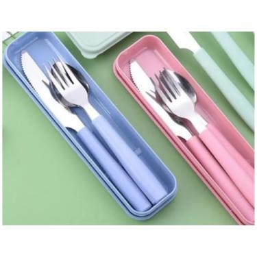 Imagem de Jogo de Talheres Inox 3 Peças com Estojo - Ideal para Marmita, Viagem e Uso Diário.
