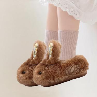 Imagem de Chinelos infantis para meninos e meninas, coelhinhos, fofos, antiderrapantes para inverno, adequados para ambientes internos e externos, Marrom, 9.5-10.5 Toddler