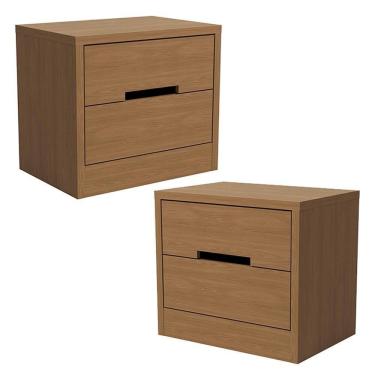 Imagem de Kit 02 Mesas De Cabeceira 2 Gavetas 54 Cm S822 Kappesberg Canela