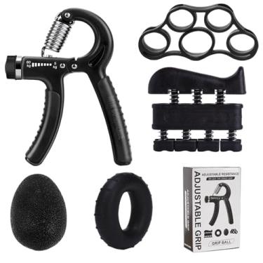 Imagem de Kit de Fortalecimento de Mãos 5 em 1 Hand Grip Ajustável 5 a 60 kg, Ideal para Reabilitação e Fisioterapia Para Artrite, Tendinite e Treino Esportivo