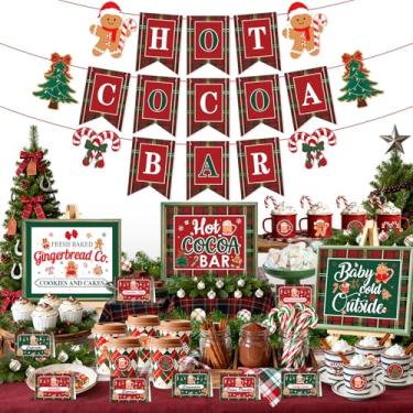 Imagem de Suprimentos de barra de chocolate quente, vintage, xadrez, Natal, cacau, bar, suprimentos para pão de gengibre, barra de cacau, etiquetas de sinalização para copos para aniversário de inverno, bebê