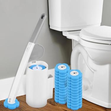 Imagem de Kit de limpeza de vaso sanitário com escova de vaso sanitário montada na parede com alça estendida, conjunto de limpeza, cabeça de substituição, escova de vaso sanitário de limpeza profunda de 360°