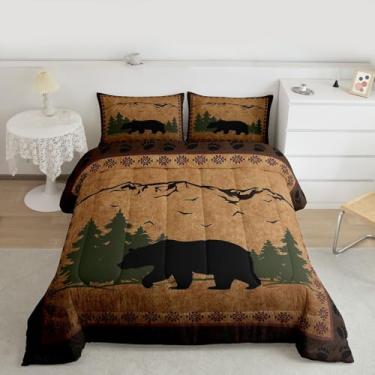 Imagem de Feelyou Conjunto de cama com urso, para meninos e meninas, rústica, cabana rústica, conjunto de edredom Queen com animais da floresta, microfibra rústica asteca, decoração de quarto, 3 peças com 2