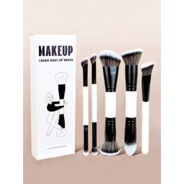 Imagem de Conjunto de pincéis de maquiagem preto e branco | Kit completo com pincéis de base, blush, pó e destaque, ferramentas profissionais de beleza para maquiagem facial 19-5