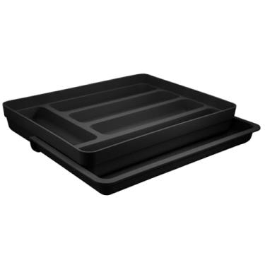 Imagem de Organizador de Gaveta Porta Talheres Separador de Talher Cozinha Ou Logic com Extensor 36cm x 28cm para Cozinha Logic OU, Apartamento ou Kitnet, Mantém Talheres Separados(PRETO)