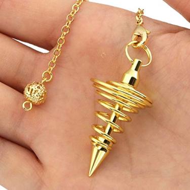 Imagem de GLOGLOW Pêndulo Espiritual de Metal, Pêndulo de Radiestesia de Adivinhação Com Corrente para Testes de Chakras Cura Espiritual, 7,0 Em Comprimento 16,53 X 8,66 Em Tamanho (GOLD)