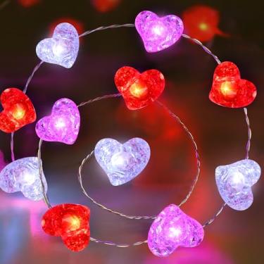 Imagem de Bolvinaso Luzes de Dia dos Namorados 30 LEDs de 30 LEDs Funciona a Pilha, Vermelho Rosa Branco Coração Cordão Luzes com Temporizador, Luzes Peludas de Coração Decorações de Dia dos Namorados para Casa