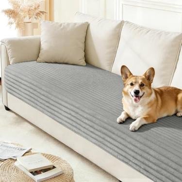 Imagem de Arfntevss Capas de assento Dog Love para sofá com 2 almofadas laváveis para cães que aceitam animais de estimação, poltrona, antiderrapante, protetor de móveis (listra de lã cinza prateado, 90 cm x