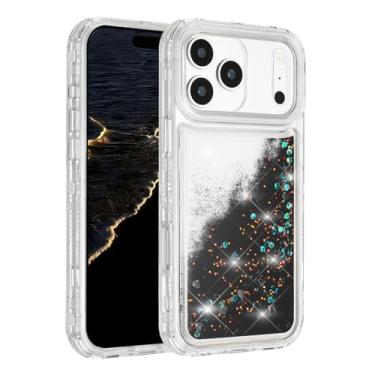 Imagem de Tikoo Capa projetada para iPhone 17 Pro com glitter líquido, proteção de nível militar 3 em 1 e areia movediça brilhante, transparente antiamarelamento para iPhone 17 Pro de 6,3 polegadas (preto)