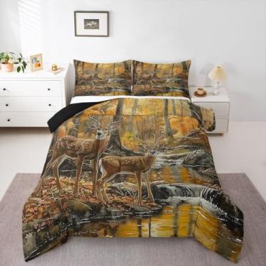 Imagem de jejeloiu Jogo de cama Queen com estampa de veado, animais selvagens, decoração de casa de fazenda, microfibra ultramacia e respirável
