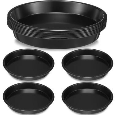 Imagem de Gandeer 8 peças de mini formas de torta 10 cm para assar aço carbono pizza placa antiaderente conjunto de utensílios de cozinha forno fritadeira ar bolo pão carne (22 cm, preto)