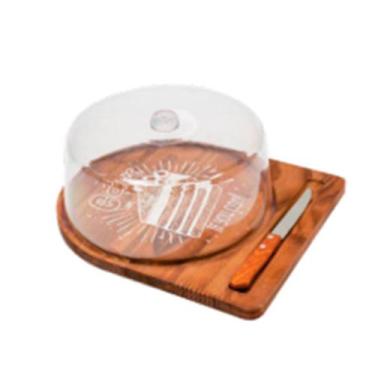 Imagem de IMPERDÍVEL Boleira de Madeira Rústica e Tampa de Acrílico com Faquinha