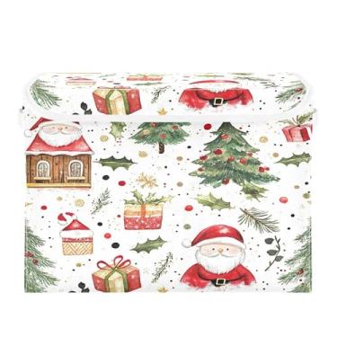 Imagem de SEHANY Linda caixa de armazenamento de Papai Noel de Natal com tampas e alças, organizador de cestas de armazenamento de tecido dobrável, caixas de armazenamento de cubos grandes para roupas, cobertor
