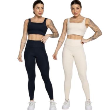 Imagem de KIT 2 Conjunto Top Alça Grossa e Calça Smart Serra e Mar Alta Compressão Academia Moda Fitness-Feminino
