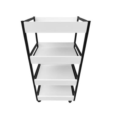 Imagem de Carrinho De Salão 4 Prateleiras MDF com Rodízios Portátil Moderno – Organizador Multiuso para Estética, Beleza e Armazenamento de Objetos(Preto)