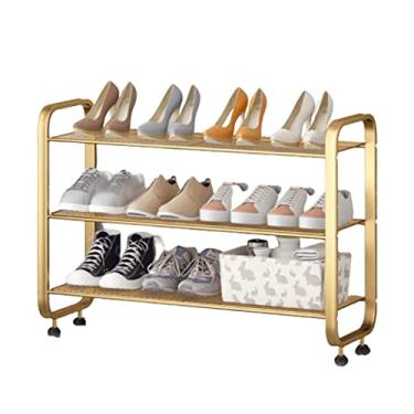 Imagem de Lss9azznmm Sapateira, sapateira, suporte de sapato, simples, retrô, três camadas, prateleira de metal, economia de espaço, organizador de armazenamento de sapatos, estável, durável, estrela da luz ()