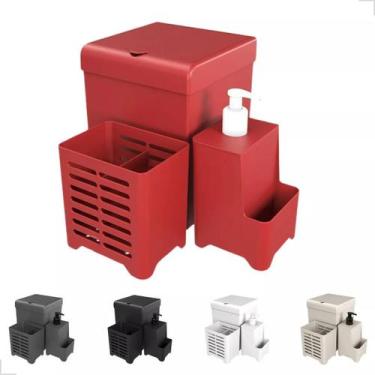 Imagem de Lixeira Kit Pia 3 Peças Porta Talher e Dispenser detergente Sabão Cozi