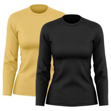 Imagem de Kit 2 Blusas Feminina Dry Academia Camiseta Segunda Pele Manga Longa Proteção Solar UV-Feminino