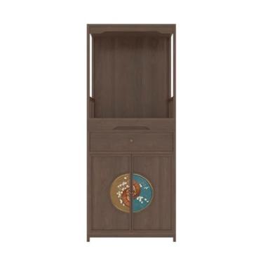 Imagem de Mandir Novo Estilo Chinês com Mesa de Oferta de Riqueza de Pintura em Laca, Santuário de Buda em Casa Altar de Santuário Vertical (Marrom)