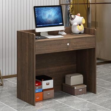 Imagem de Mesa de balcão de recepção moderna, pequena mesa de recepção de beleza, balcão de varejo para caixa com gavetas, para salão de entrada, escritório, para loja de roupas/salão de beleza (cor de valho)