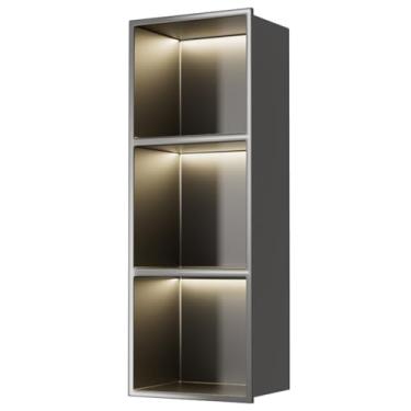 Imagem de Nicho de chuveiro, alcofa embutida de aço inoxidável, organizador de chuveiro embutido para casa quarto, banheiro, xampu e prateleiras de armazenamento à prova d'água (cor: cinza, tamanho: 90 x 28 x