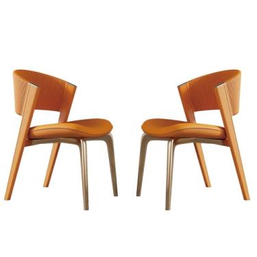 Imagem de Cadeiras de jantar estofadas de meados do século - Conjunto de 2 | Cadeiras laterais de couro sintético com pernas de metal | Cadeiras de hóspedes com detalhes modernos para cozinha e sala de jantar