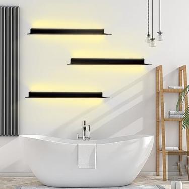 Imagem de Prateleiras flutuantes, prateleiras grandes montadas na parede de 101 cm, prateleiras de parede longas de metal, prateleira criativa de armazenamento de parede para sala de estar, prateleira suspensa