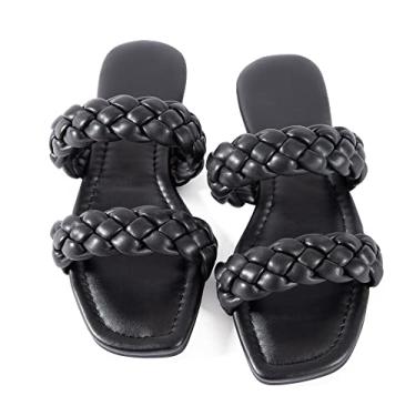 Imagem de Sandálias femininas planas de couro trançado cruzado nude elegante moda festa noturna casamento sandália, A26 Preto, 9