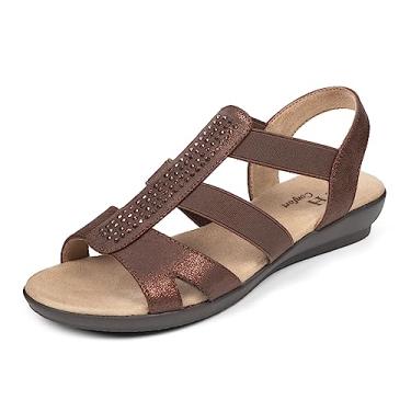 Imagem de VJH confort Sandálias femininas confortáveis de verão, com strass aberto no dedo do pé elástico, sem cadarço, sandálias casuais de salto baixo, Bronze, 37