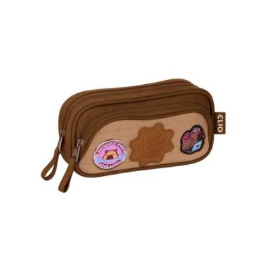 Imagem de Estojo Capivara Duplo Compartimento Meninas Juvenil Escolar, Marrom