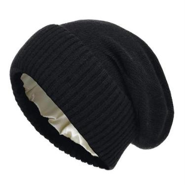 Imagem de Gorro Feminino De Inverno Em Cashmere Com Forro De Cetim, Tricotado, M