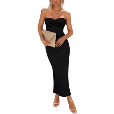 Imagem de Vestido PRETTYGARDEN Tubinho sem alça com Nó Torcido Maxi Preto S