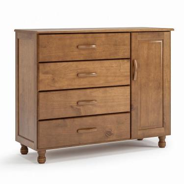 Imagem de Cômoda 4 Gavetas 1 Porta 100% Madeira Maciça Ariel Imbuia Fosco
