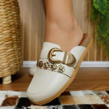 Imagem de Mule Moleca Canoa Sapato Feminino Fivela Rústico 5743.214 Cor:Branco O