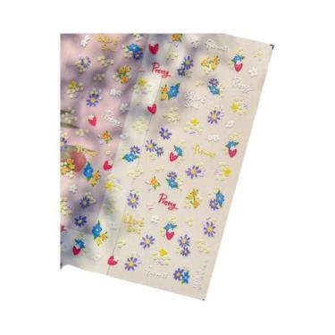 Imagem de Adesivo De Unha 5D Floral Preto E Branco Com Pétalas Douradas Transpar