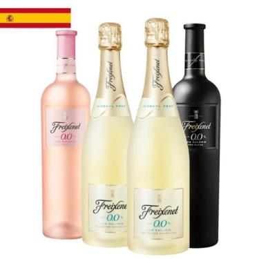 Imagem de Kit 4 Garrafas Vinho Tinto Rosé e Espumante Freixenet Sem Álcool 750ml