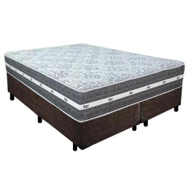 Imagem de Cama Box Casal Bipartido Suede + Colchão Black Graphite Molas Ensacada