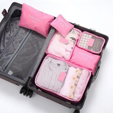 Imagem de Organizador de Mala de Viagem OEM Kit 6 Peças em Poliéster com Bolsas e Necessaires Rosa Adulto