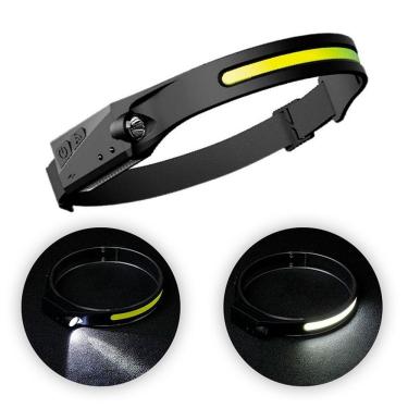 Imagem de Lanterna de Cabeça LED USB Recarregável com Faixa COB Iluminação Ampla Resistente à Água Preto