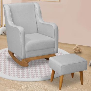 Imagem de Poltrona Amamentação Base Balanço E Puff Vick Linho Cinza F03 - Mpozenato