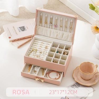 Imagem de Porta Joias Cx3077 Cx3095 Cx2029 Cx7099 para Armazenamento em 3 Camadas com Fechadura Rosa Couro Sintético OEM