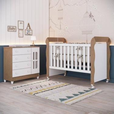 Imagem de Quarto Bebê Berço Americano 3 em 1 Mirelle Cômoda Infantil Fraldário Gabrielle 100% MDF...