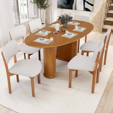 Imagem de Kit 04 Cadeiras Para Sala De Jantar Cozinha Living Estofada Dara L02 Bouclê Cru - Lyam Decor