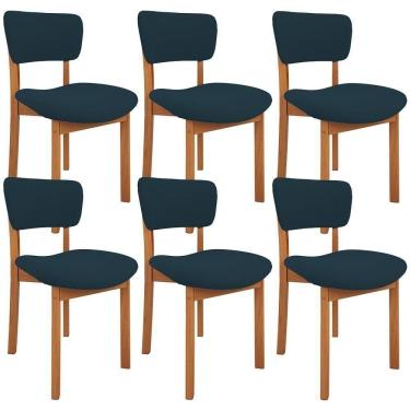 Imagem de Kit 06 Cadeiras Para Sala De Jantar Cozinha Living Estofada Dara L02 Suede Azul Marinho - Lyam Decor