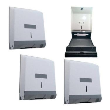 Imagem de Kit 10 Suporte Dispenser para Toalha N7 para Papel Interfolha com Visor Branco Higipack