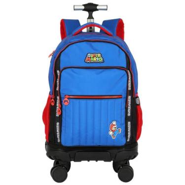 Imagem de Mochila Escolar Super Mario Bros Costas Rodas Luxo MC49912, Azul