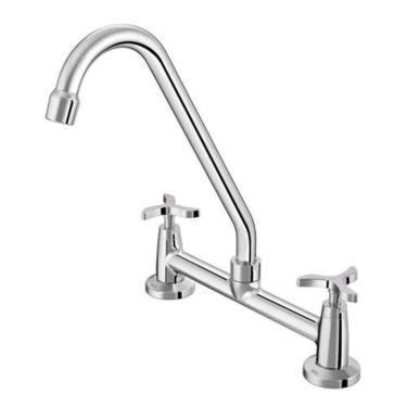 Imagem de Misturador de Cozinha Pertutti 21125 Bicomando para Bancada em Latão Cromado com Bica M...