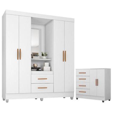 Imagem de Guarda Roupa Casal Capela com Cômoda Lite 4 Gavetas e 2 Portas Branco 
