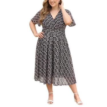 Imagem de Vestido RITERA Plus Size com decote em V com padrão geométrico de malh
